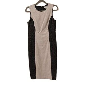 Calvin Klein Women's Size 8 Pencil dress Black White Polka Dot Sleeveless